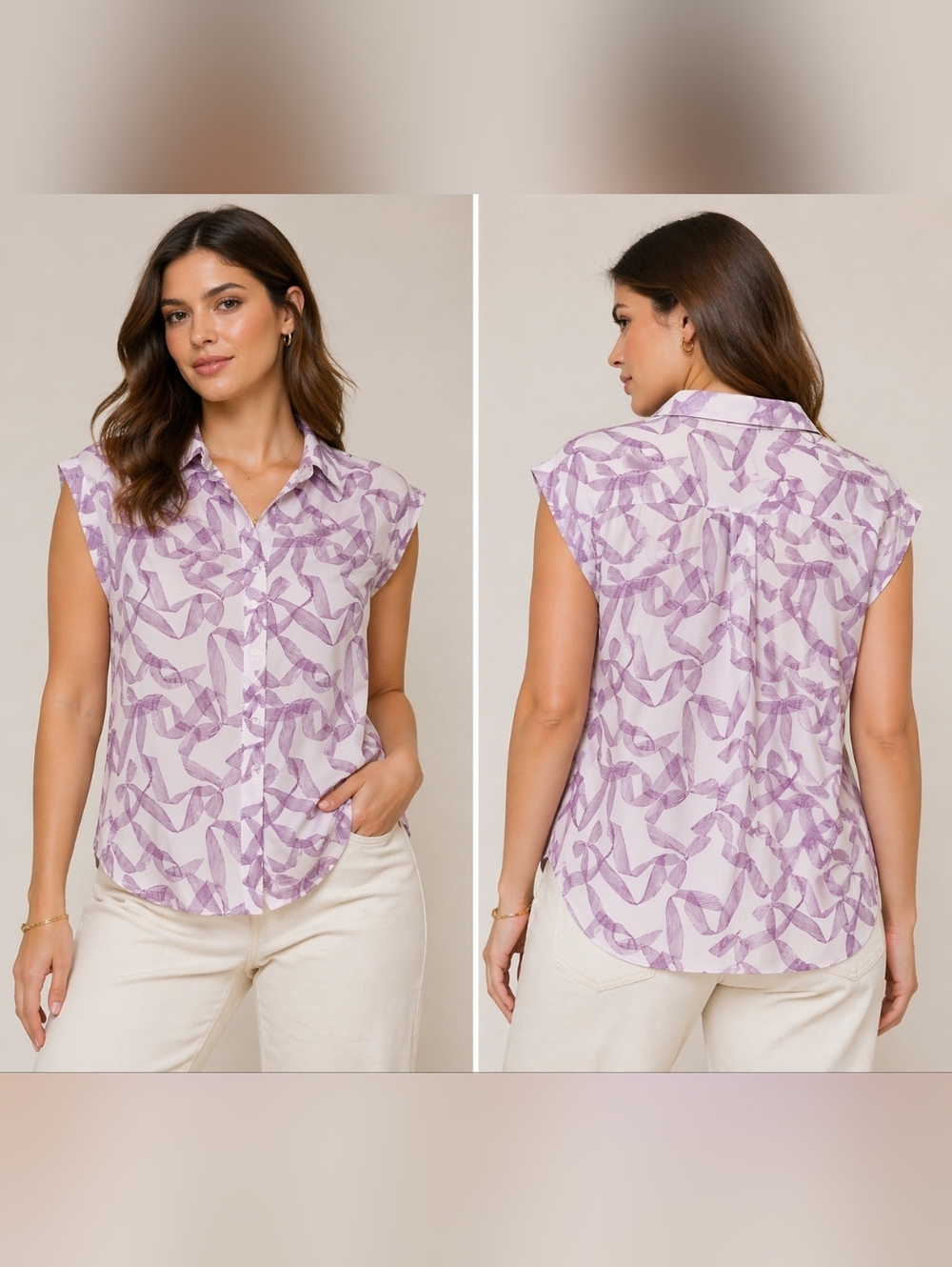 Halogen Purple Bows Button Down Shirt